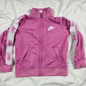 Nike Full Zip Track Jacket Girls 3T Pink White Logo Lightweight Activewear